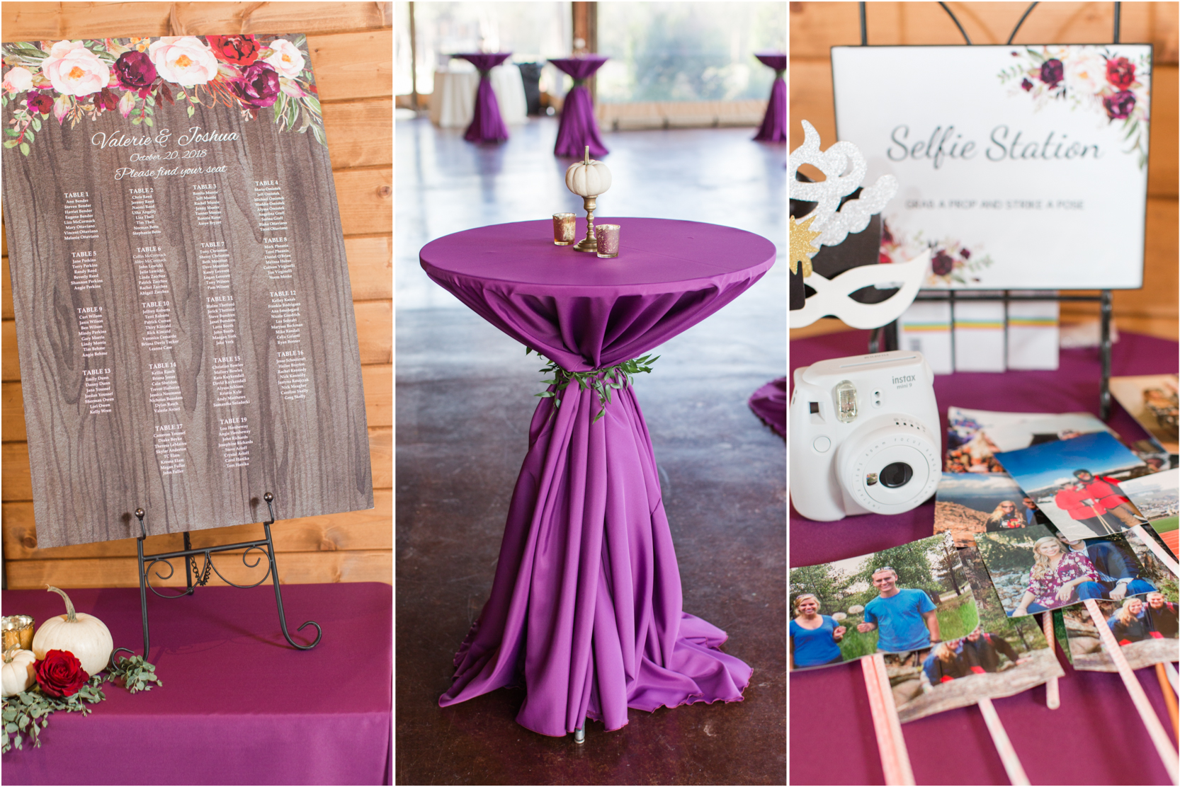 Tuckers Gap Reception Fall Plum Red Purple Pumpkin Centerpieces Wedding Photography