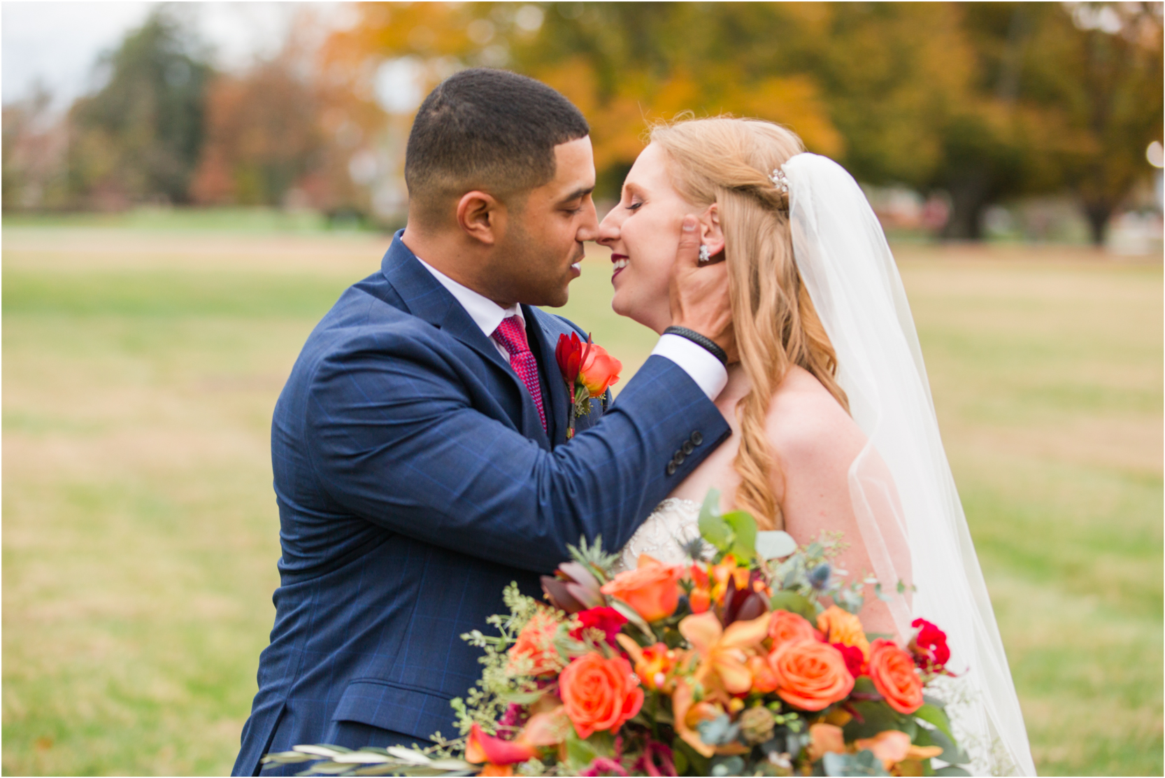 Olmsted fall wedding bride and groom portraits fall color