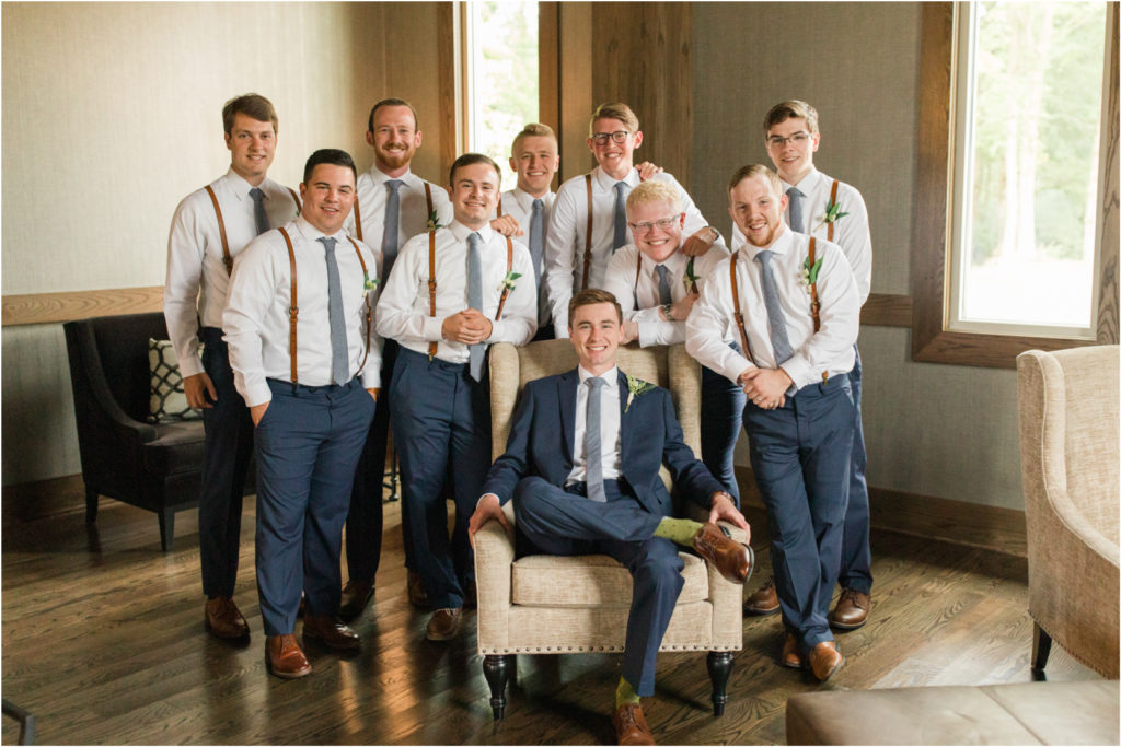 Groomsmen Indoors Suspenders Wedding Portraits