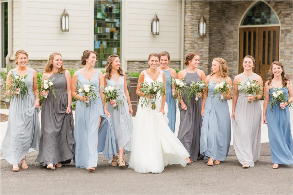 Lloyds Florist Blue and Gray Bridesmaids Swishing Dresses