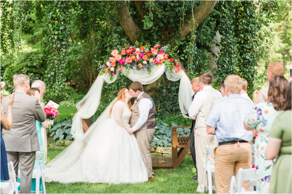 Gardens at Ray Eden Ceremony First Kiss