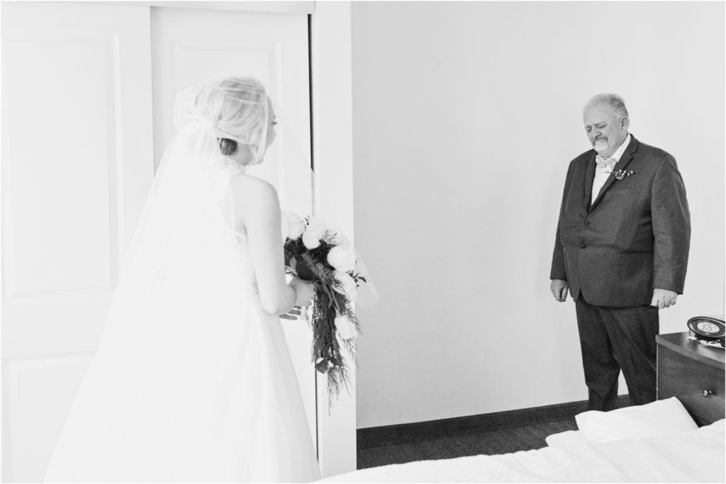 first look with bride and dad on wedding day