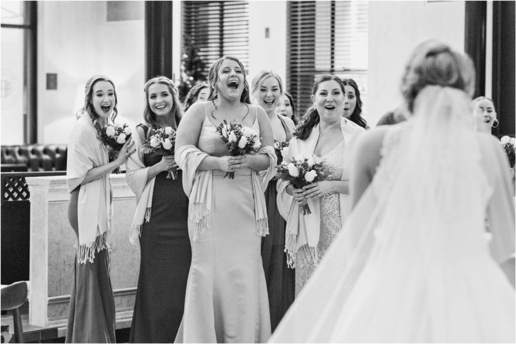 big reaction bride and bridesmaids