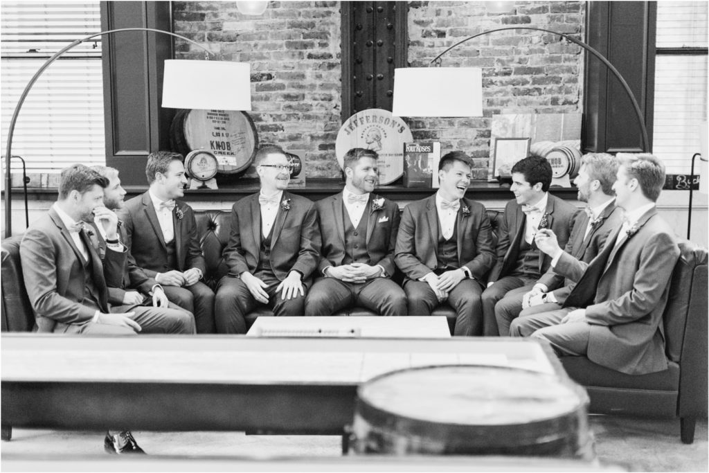 groomsmen group picture burbon barrel lounge