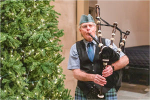 First Congregational Church in Columbus Ohio Winter Wedding Bag Pipe Player