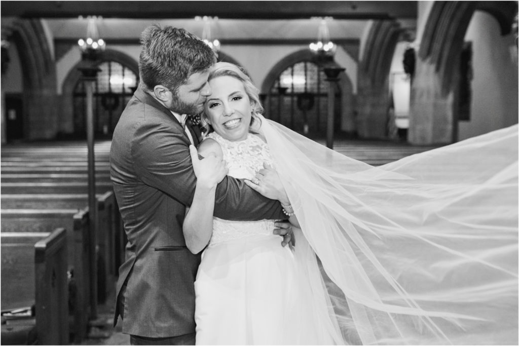 First Congregational Church New Year's Eve Wedding bride and groom portraits