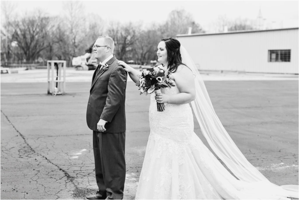 Bride and Groom first look Padgett Southern Indiana Wedding