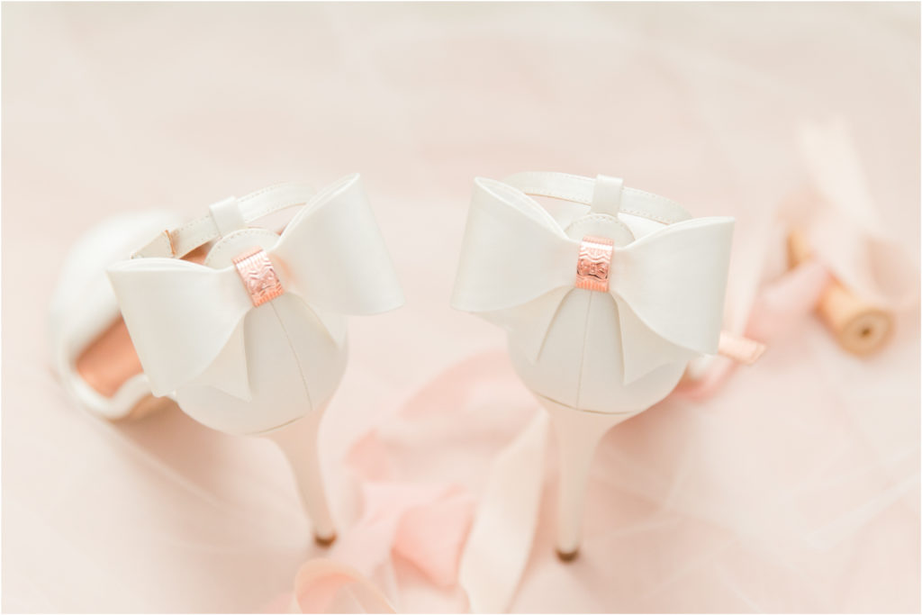 Blush and Sage Wedding Details Bow Heel Shoes