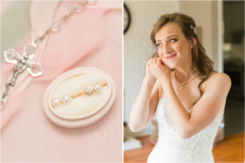 Blush and Sage Wedding Details Bow Rosary Pearls