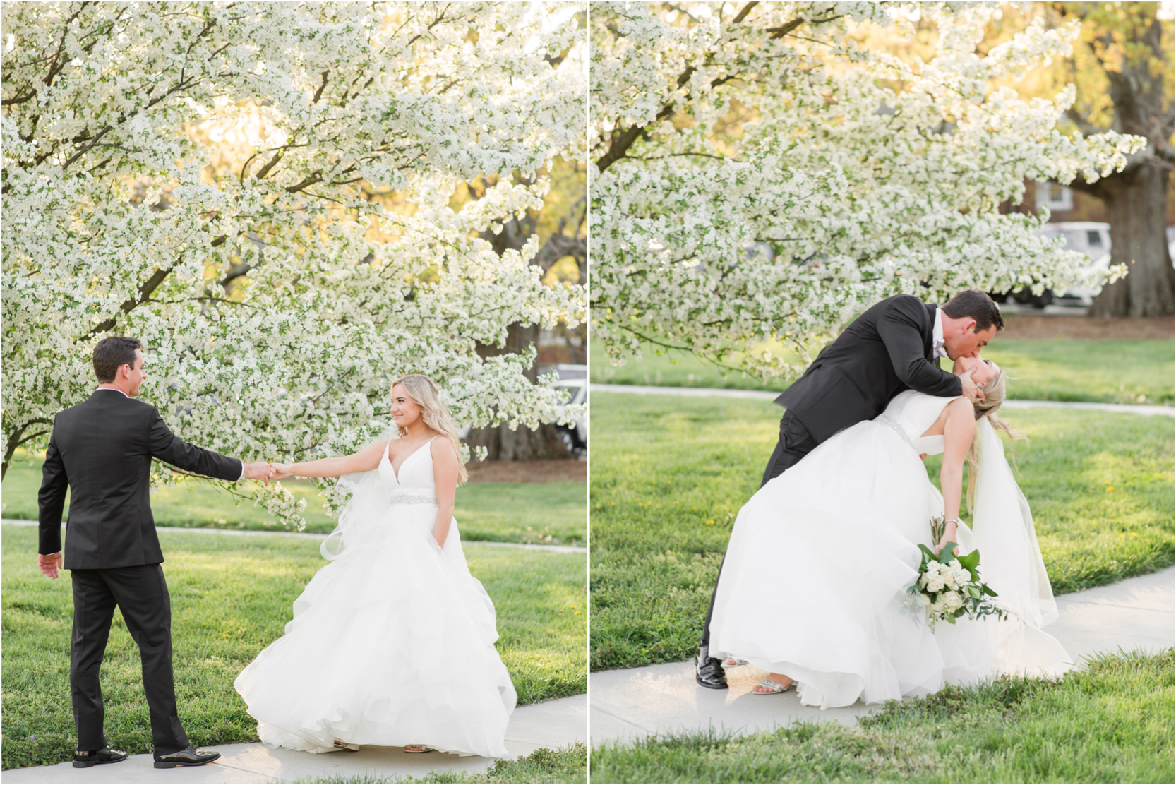 Olmsted Spring Wedding blooming trees Bride and groom portraits Louisville Kentucky Uniquely His Photography